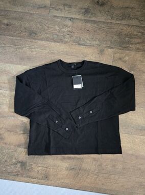 ATM Anthony Thomas Melillo Black Long-Sleeve Heavyweight Jersey Boxy Crop Tee